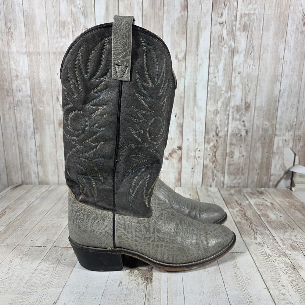 Acme Vintage Mens Gray Elephant Print Embossed Leather Cowboy Boots 8 D USA